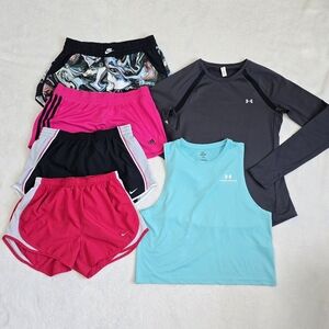 Lot of Nike Dri Fit Running Shorts & Under Armour Active Tops Women's Size Small